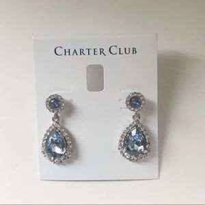 Pair of New Faux Sapphire and Rhinestone Drop Earrings by Charter Club.